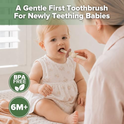 Image of haakaa 360 Baby Toothbrush with Suction Base - Beige + Blush