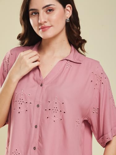 Image of J TURRITOPSIS Women's Cotton Blend Embroidered Stylish Shirt