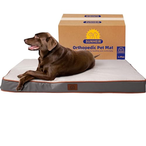 Image of Sunheir Washable Orthopedic XL Dog Bed Extra Large Waterproof Dog Crate Bed | Removable Cover, Egg Crate Foam Support, Anti-Slip Bottom, Machine Washable Soft Pet Bed Mat for Crate, 36 inch Light Grey