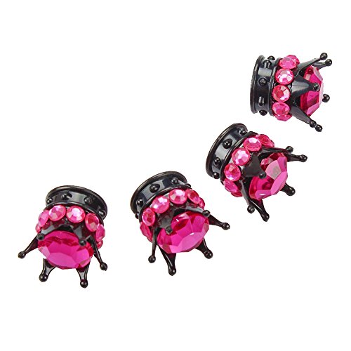 OTOSTAR Pure Handmade Bling Bling Rhinestones Tire Valve Stem Caps 4 Pack (Black/Hot Pink)