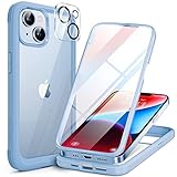Miracase Glass Series Designed for iPhone 14 Case 6.1 inch, 2023 Upgrade Full-Body Clear Bumper Case with Built-in 9H Tempered Glass Screen Protector and Camera Lens Protector,Sierra Blue