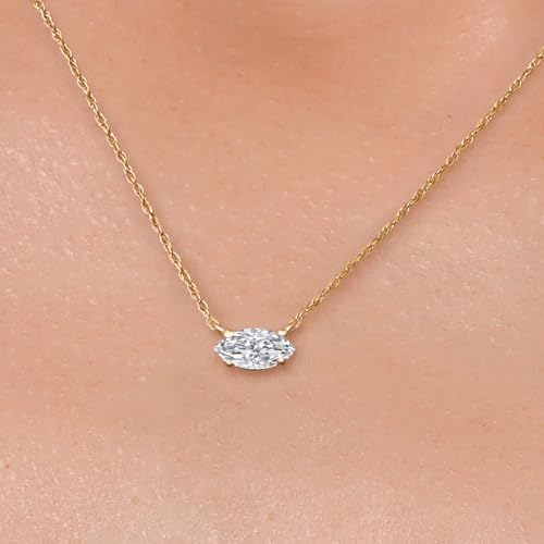 Gem Stone King 10K Yellow Gold Lab Grown Diamond Pendant Necklace For Women | Marquise Cut | DEF Color | VVS-VS Clarity | Gold Necklace For Women | With 18 Inch Gold Chain3