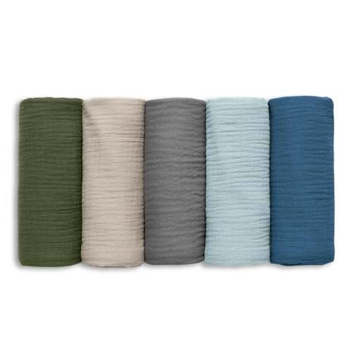 Image of Muslin Receiving Blankets, Neutral Blanket Swaddling for Newborn Boys and Girls, 5 Pack Breathable and Skin-Friendly Swaddle Wrap for Infant Baby (Graceful Colors)
