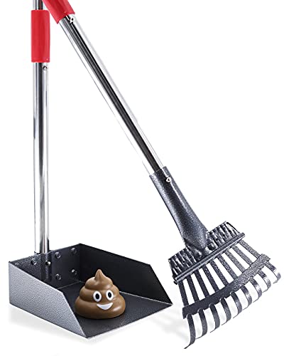 Pooper Scooper for Small Dog– Stainless Steel, Non-Stick, Metal Pooper Scooper Rake- Dog Pooper Scooper– Height-Adjustable Locking, Dog Poop Scoop – Dog Poop Scooper for Grass, Cement, Rocks & Sand!