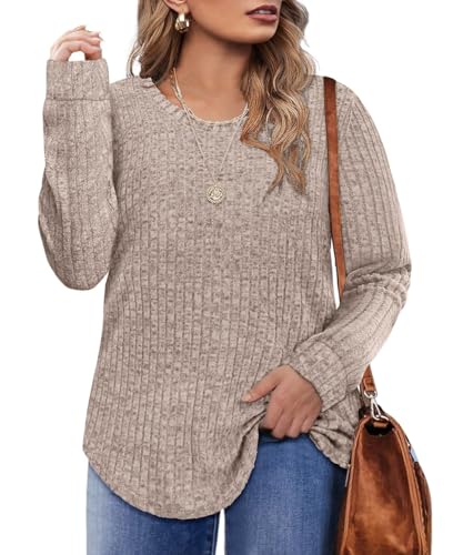 Image of CARCOS Plus Size Tops for Women Long Sleeve Raglan V Neck T Shirts Tunic Fall Blouse Xl-5Xl 14W -28W