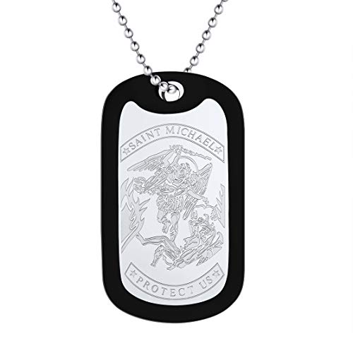 FindChic-Dog-Tags-Personalized-Necklace-for-Men-with-Silencer-Custom-Text-EngravedPrint-Photo-Military-US-Army-ID-TagSaint-Michael-Guardian-Pendant-Stainless-Steel-Jewelry-Gift-with-Jewelry-Box
