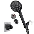 Umyder High Pressure 8-mode Handheld Shower Head with On Off Switch and Long Hose & Bracket PLUS Extra Adhesive Holder for Lower Mount,Built-in Power Wash to Clean Tub,Tile & Pets,Black, Umd-8002BK