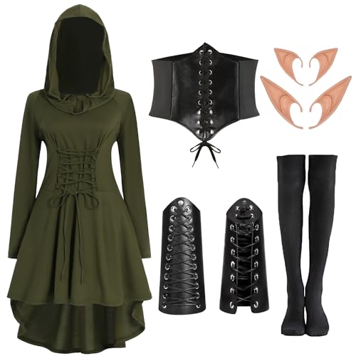 AmyGline Gothic Kleid Damen - Vintage Kapuzenkleid Mittelalter