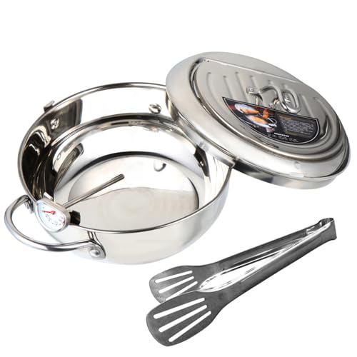 PRETYZOOM Set of Nonstick Deep Frying Pan Japanese Tempura Pot Thermometer Versatile for Gas Electric Cookers