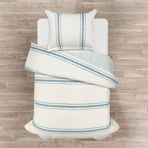 Image of Lush Decor Farmhouse Stripe Reversible Cotton Duvet Cover Twin XL Size 2 Piece Set Blue - Twin XL Bedding Set - Striped Duvet Cover - Dorm Essentials