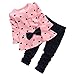 CHIC-Fille Enfant Ensemble en 2 PCS T-Shirt Longues Manches + Pantalons Blouse Tee Blouse Motif Cœur Noeud Papillon (24-36mois, Rose)