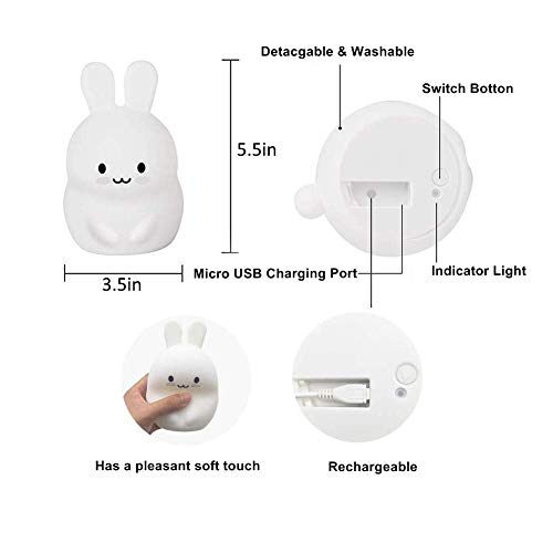 Tekemai Veilleuse Enfant, lampe de chevet en silicone doux portable multicolore avec contrôle du robinet, éclairage led rechargeable USB cadeau de chambre à coucher/enfant - Lapin - Image 6