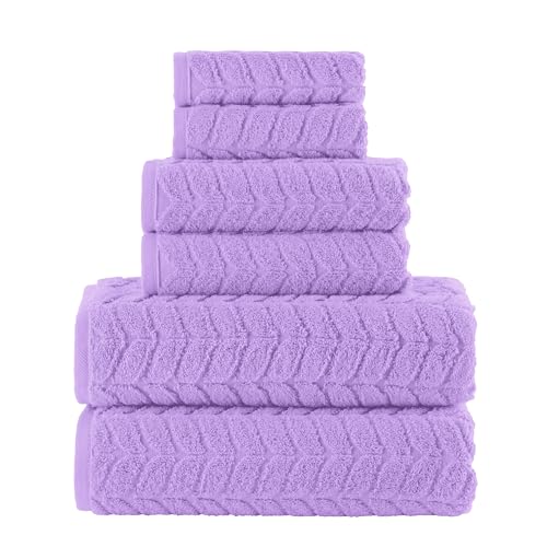 Image of Elegant Comfort Luxury 6-Piece 100% Turkish Cotton Jacquard Braided Textured Premium Hotel Quality Towel Set- Soft and Absorbent, Includes 2 Bath Towels, 2 Hand Towels and 2 Washcloths, Lilac