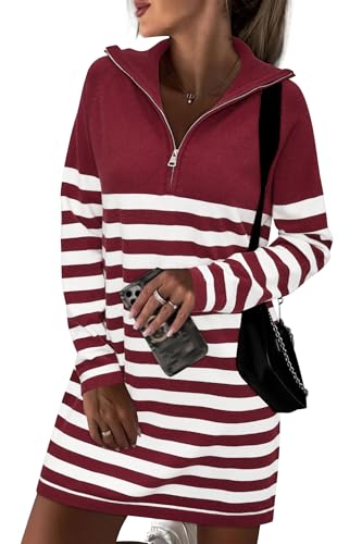 Newshows Women's Winter Sweater Dress 2025 Striped Long Sleeve Lapel Collar Chunky Knit Slouchy Oversized Fall Sweaters