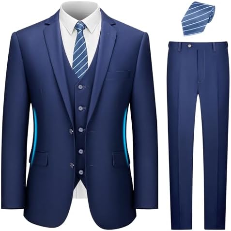 LUPURTY Suits for Men, 3 Piece Men&#39;s Suit Slim Fit, Solid Jacket Vest Pants with Tie,Men Suits Tuxedo Set,Suit Men