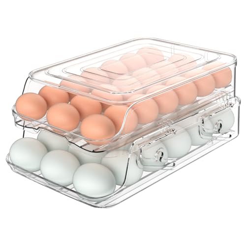 Egg Holder for Fridge, Foldable Automatic Rolling Egg Container for Refrigerator, Stackable Large-Capacity Egg Organizer - Detailed View
