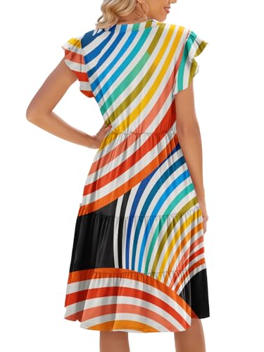 Image of Womens Summer Dress Ruffle Sleeve V Neck Midi Dresses Casual Fit Flowy Tiered Boho Beach Vacation Sundress