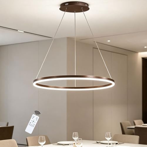 LIUYU Lámpara Colgante LED Moderna Regulable 3000K-6500K Redonda 1 Anillo Ø40cm 24W Altura Ajustable Marrón