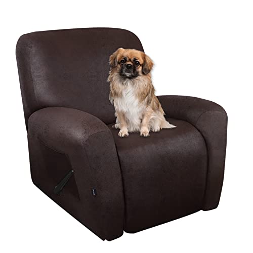 Image of ANARACHON Recliner Chair Covers Leather Like, 4 Pieces Recliner Cover for Recliner Chair, Soft Sofa Slipcover Furniture Protector Washable Sofa Cover for Pets Kids (Chocolate)