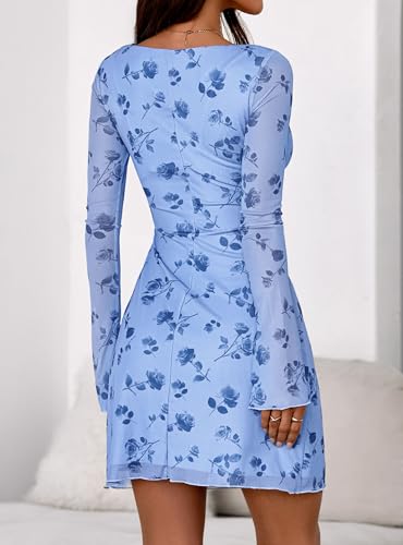 PRETTYGARDEN Women's 2025 Fall Fashion Floral Long Sleeve Mini Dress Mesh Bodycon Short Party Date Night Going Out Dresses4
