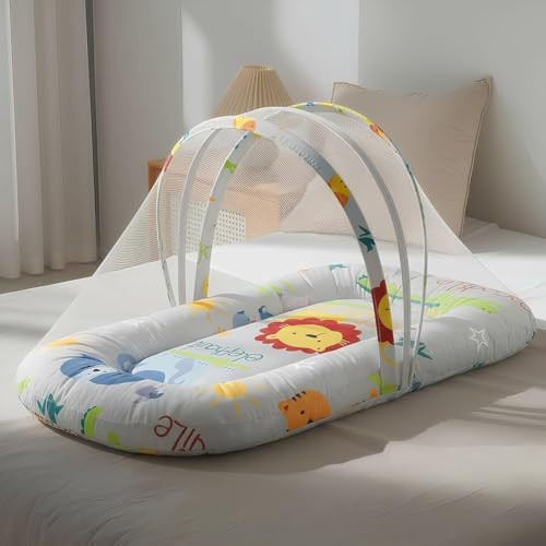 Image of StarAndDaisy 3 in 1 Baby Mosquito net for Sleeping - Newborn, Mosquito net for Baby /Toddler - Soft and Comfortable Bed for 0-12 Months /Washable Cotton Design -Animal Print