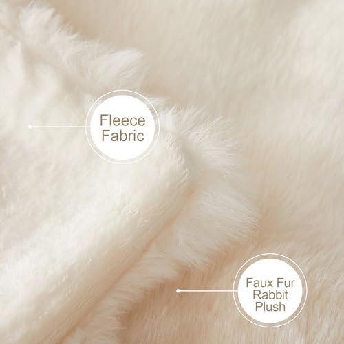 Kuscheldecke Kaninchen Plüsch Decke Super Soft Wohndecke Dick 1000 G/M² Flanell Decke Couchdecke Warme Überwurfdecke Sofadecke Vielseitig Blanket Für Bett Sofa Schlafzimmer Büro Weiß 160 x 200cm