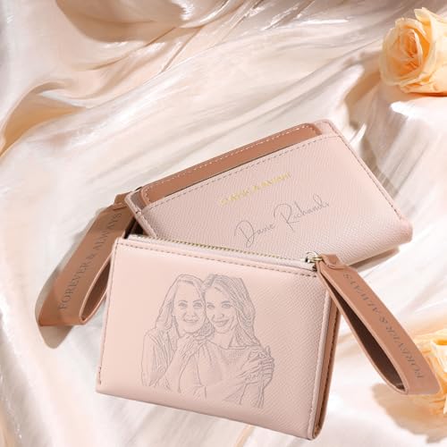 Personalized Womens Wallets with Photo Name Ladies Wallet: Custom Wallet for Women - Leather Minimalist Womens Wallet Birthday Christmas Valentines Gift (Style A, Pink)3
