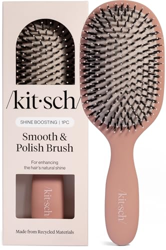 Kitsch Smooth & Polish Brush – Dual Bristle Detangler Brush, Shine & Frizz Control – Vegan Boar...
