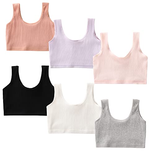 Girls Bra, 6PCS Girls Training Bra Cotton Bralette Seamless Cami Crop Bras