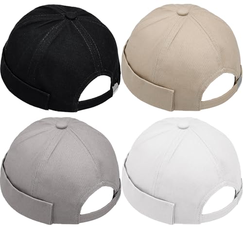 Image of 4 Pcs Brimless Hat Docker Cap No Brim Hats Skull Caps Rolled Cuff Beanie Hip Hop Hats with Buckle for Men