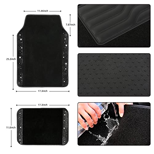 Valleycomfy Bling Car Mats Floor Mats For Women Men 4Pcs Rhinestone Crystal Diamond Sparkly Glitter Carpet Universal For Suv Sedan Car Trucks, Black Diamond #TOP4