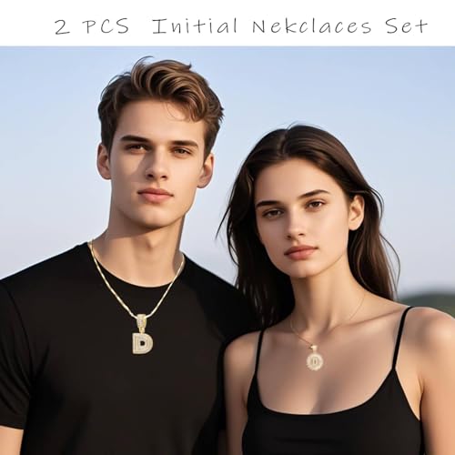 Gold/Silver Letter Necklace for Women,14K Gold Plated Initial Necklaces,Personalized Custom Name Jewelry,Initials Pendent Necklace for Couple,2PCS Trendy Dainty Bling Necklace for Birthdays Christmas4