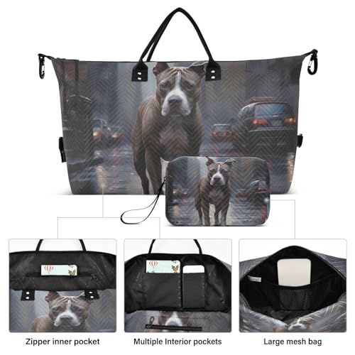 Large Travel Duffel Bag, Dog in City Sports Tote Gym Bag, Shoulder Weekender Overnight Bag for Women Men, Carry On Luggage with Toiletry Bags2