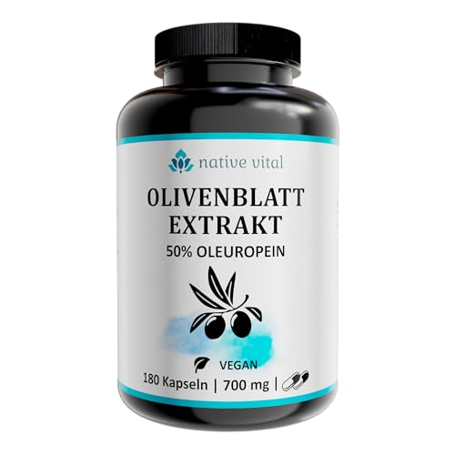 Olivenblatt Extrakt - 50% Oleuropein - 700mg pro Tagesdosis - 180 Kapseln - Made in Germany - Vegan - Premium Qualität