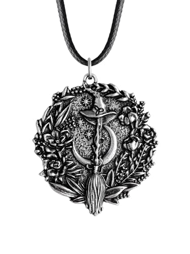 HAQUIL Vintage Wiccan Witch Necklace, Faux Leather Cord, Magical Witchy Jewelry Gift for Women