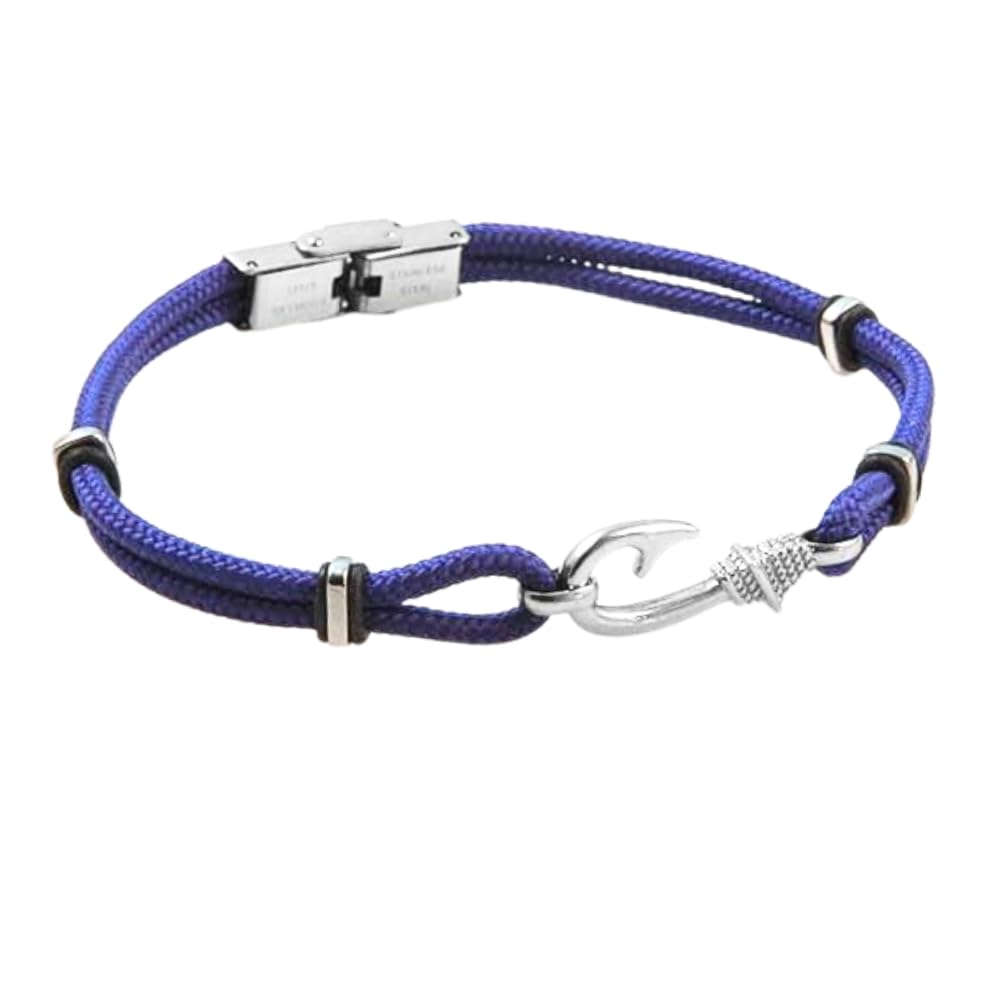 Bracciale Amo da Pesca Pescatore in Acciaio Inox e Corda | Gioiello Nautico Maschile | Braccialetto Sportivo e Resistente | Idea Regalo Uomo Amante del Mare bcc1602b