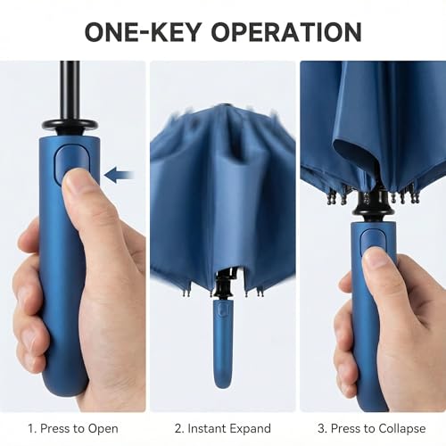 ZephaGuard Compact Inverted Umbrella with Never Forget Carabiner Handle - Travel Umbrella Windproof Strong, Reverse Umbrellas for wind rain, Auto Open Close, 10 Rib Durable Frame for Women Men (White) - Image 4