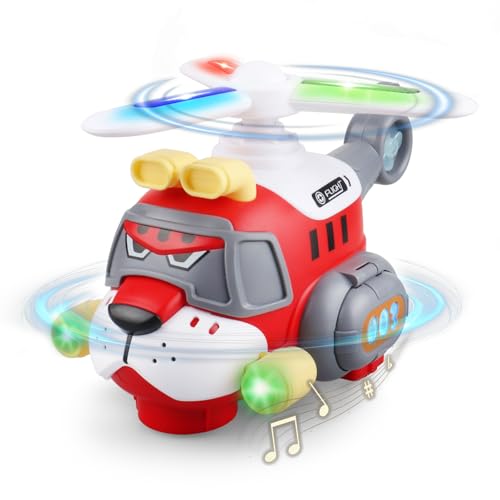 victob Helicopter Toy for Kids with Lights & Sounds Automatic Bump & Go Action 360 Rotation Airplane Toys Birthday Gifts for Boys Girls 3 4 5 6 Years Old Red