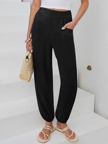 Image of ANRABESS Womens Pants Elastic Waist Summer Casual Harem Barrel Lounge Work Slacks Cropped Beach Vacation Clothes with Pockets