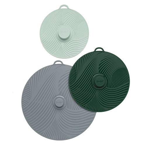 Goodful Universal Silicone Lids for Pots and Pans, Heat Safe, Reusable Suction Seal Covers for Bowls, Pots, Cups- Food Grade, Dishwasher Safe, 3 Piece, Gray, Green and Sage by Goodful - Used condition - US$12.69