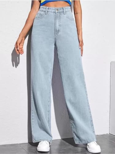 Image of Glossia Denim Baggy Jeans for Women | Stretchable High Waist Straight Fit Jeans for Women | High Rise Stretch Denim | Loose Fit Plus Size Denim (Sizes - 24 to 44) WJ32-1205-$