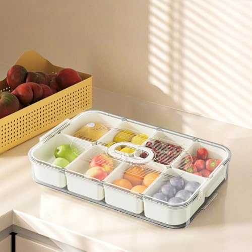 YBCCBY Divided Serving Tray with Lid, Portable Snackle Storage Boxes with 8 Removable Compartment Box, Time Recording Food Storage Container, Reusable Snack Boxes for Candy, Fruit, Nut, Veggie