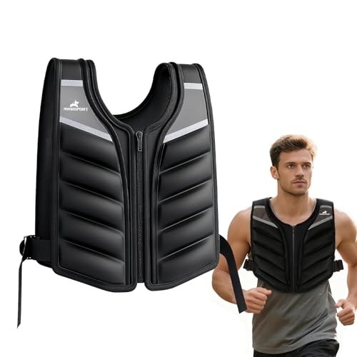 RHINOSPORT Weighted Vest for Men & Women, 20lb/9kg Fixed Weight with Soft Shoulder Pads, Non-Bulky 3D Design for Running, Strength Training & Gym, Breathable & Reflective