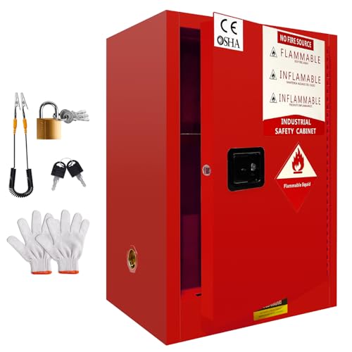 Image of 34 Gallon Flammable Cabinet 35H x 23.23W x 18.2D, Galvanized Steel Safety Storage Cabinet, Adjustable Shelf for Commercial Industrial Home Use (Red)