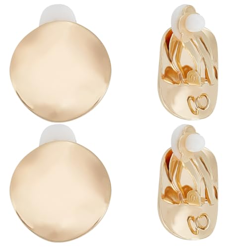 Beebeecraft 10Pcs Clip-on Earring Findings 18K Gold Plated Brass Twist Flat Round Clip-on Earring Findings with 1.8mm Vertical Loops for DIY Earring Making Jewellery