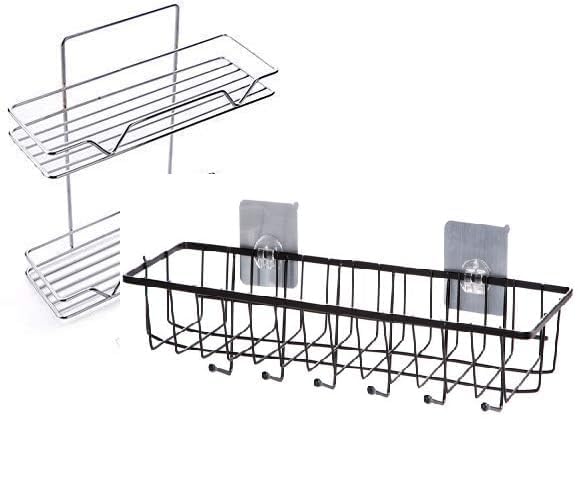 Dayish Kitchen Wall-Mount Seasoning Organizer Rack with 6 Hook Spoon Holder Multipurpose Bathroom Organizer Rack Shelf Adhesive Storage Holder for Kitchen Cabinet Pantry Bathroom Office