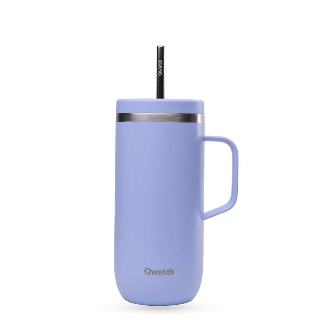 QWETCH – Isolierflasche 600ml mit Griff und Strohhalm – 24h Eiskalt & 12h Kalt – Glyzinie – Thermobecher aus Edelstahl, Kaffeebecher Isotherm