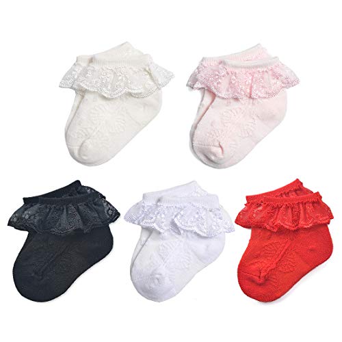 Image of EPEIUS Baby-Girls Eyelet Frilly Lace Socks,Newborn/Infant/Toddler/Little Girls (Pack of 2/3/4/6)