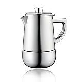 Minos cafetera italiana Espresso Maker – Cafetera 4 Tazas – 7,5 Fl Oz/6 tazas – 10 Fl Oz – acero inoxidable y resistente al calor mango – Ideal para cocinas de Gas, eléctricas y cerámicas.