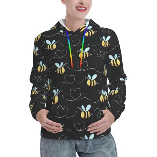 Pull graphique ajusté femme avec capuche douce imprimée abeille